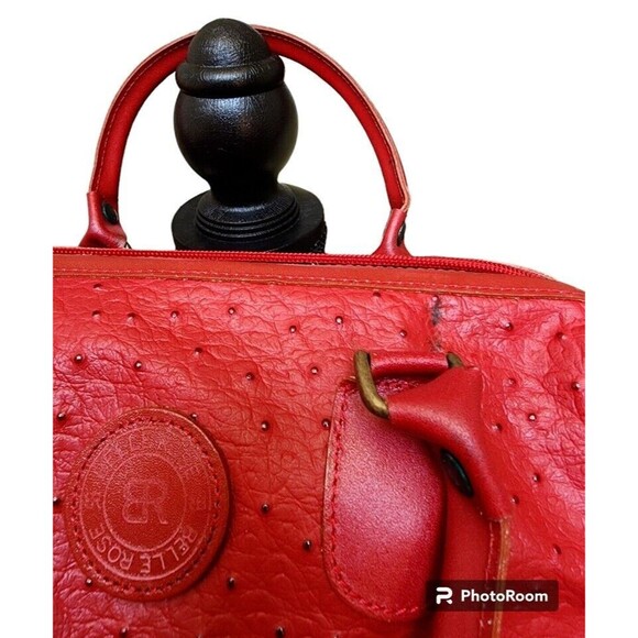 Vintage Belle Rose Ostrich Leather Red Korean Purse Medium Detachable Strap NEW - Picture 3 of 14